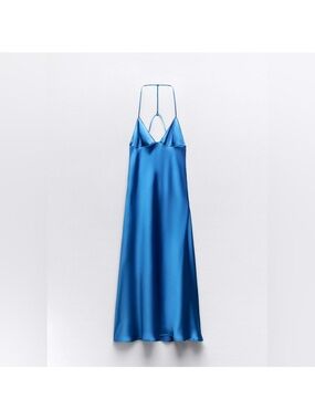 Zara Satin Effect Slip Dress in Vibrant Royal Blue